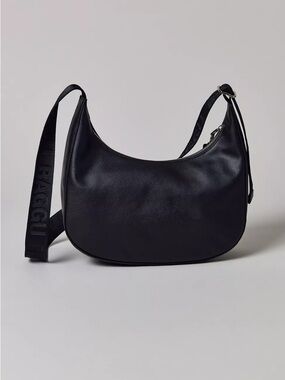 BAGGU Black Leather Crescent Crossbody Bag Medium
